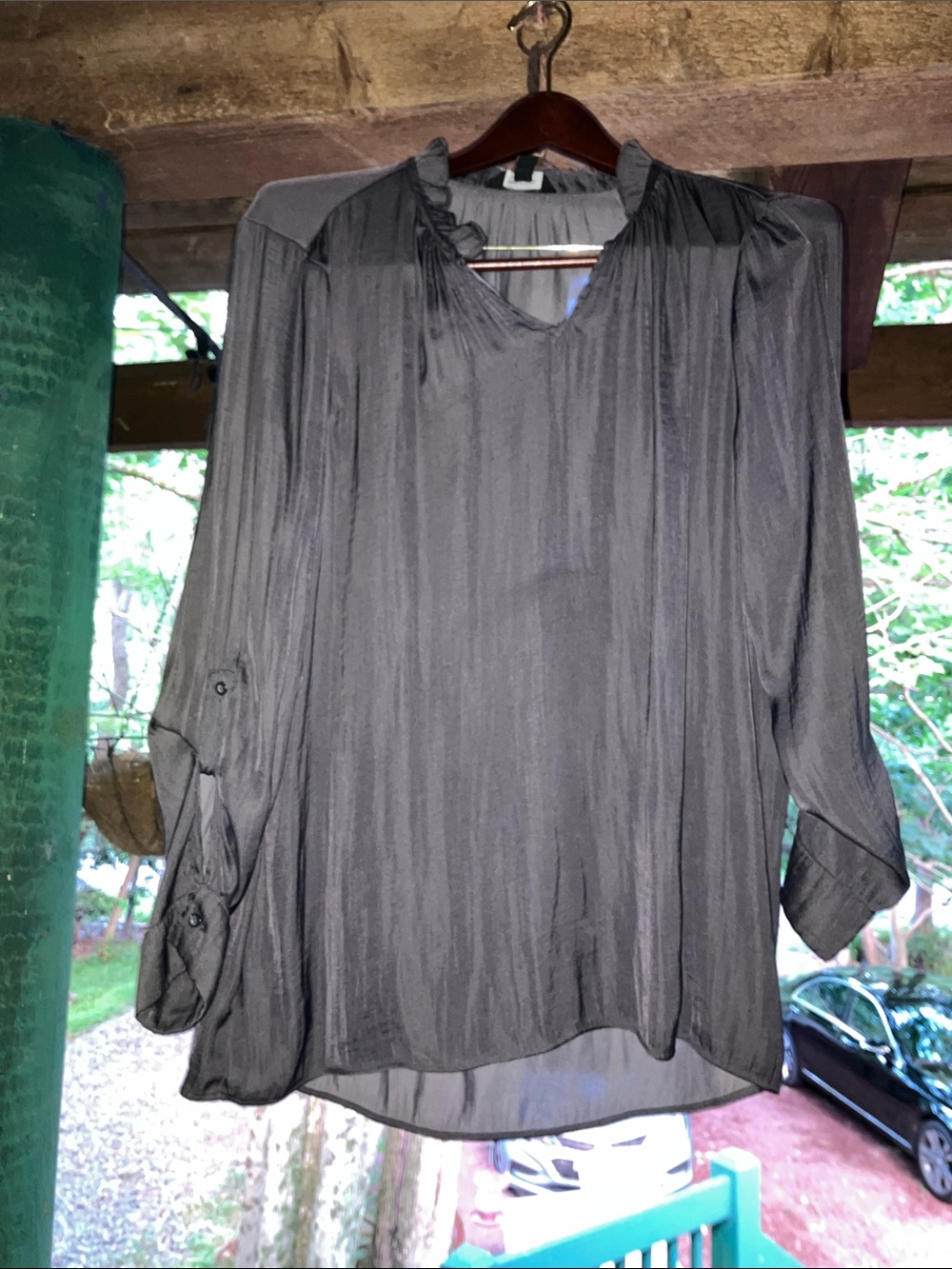 Simply Vera Vera Wang Charcoal Gray Long-Sleeve V-Neck Blouse